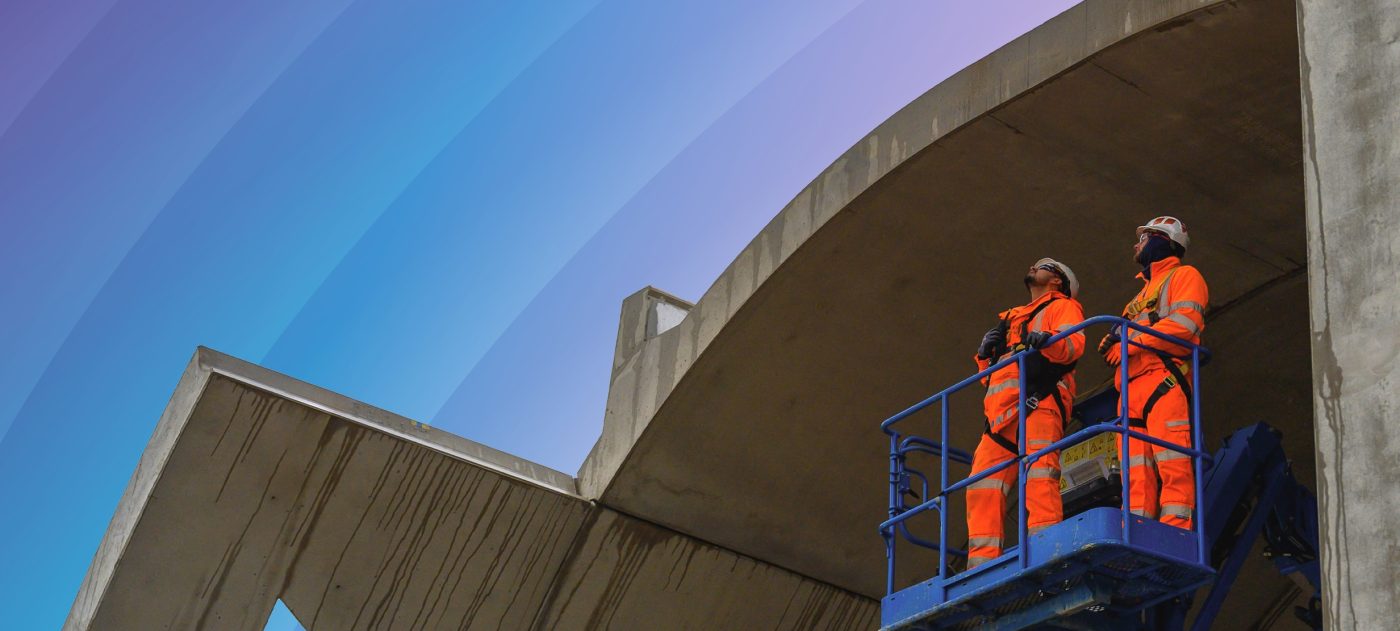 Apprentices and graduates standing at the Curzon Street No. 2 viaduct.