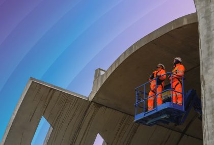 Apprentices and graduates standing at the Curzon Street No. 2 viaduct.