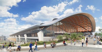 An artist's impression of the outside of the Curzon Street station in Birmingham.