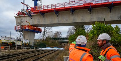 HS2 engineers overlooking the Water Orton viaducts.