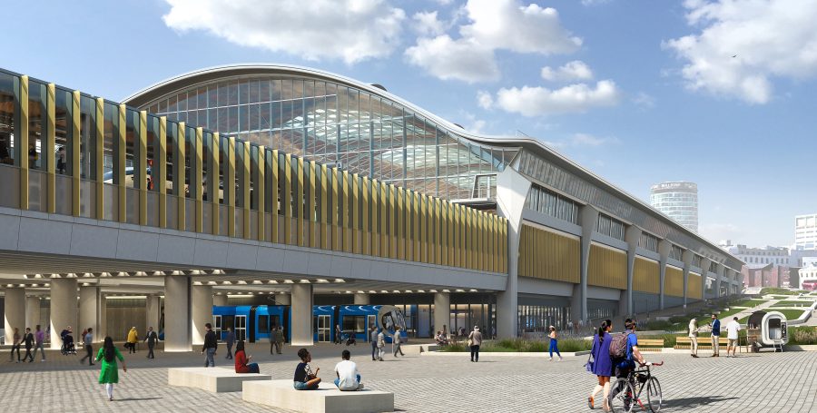 Visualisation looking towards the eastern entrance to the new Curzon Street station