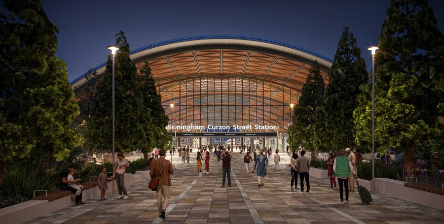 Visualisation showing the front of the new Curzon Street station from Moor Street Queensway