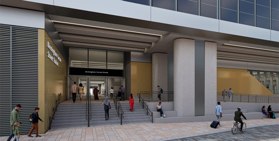  Visualisation showing the southern side enrance at the eastern end of the new Curzon Street station