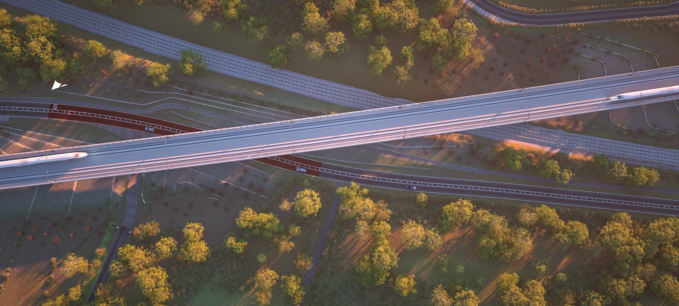 Architect's impression of the Small Dean viaduct from above crossing A413 and Chiltern rail line.