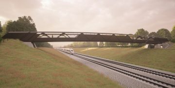 Thumbnail 1 of Artist impression showing footbridge design for rural Buckinghamshire, Oxfordshire and West Northants - by HS2 main works contractor EKFB working with designers ASC and architects Moxon.