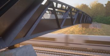 Thumbnail 3 of Artist impression showing footbridge design for rural Buckinghamshire, Oxfordshire and West Northants - by HS2 main works contractor EKFB working with designers ASC and architects Moxon.